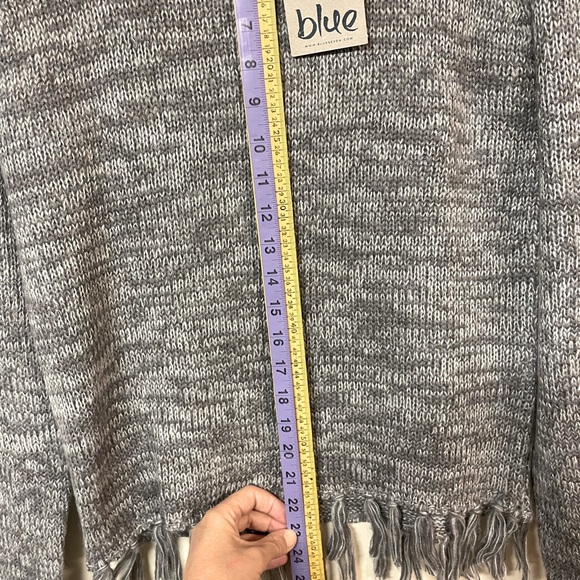 Women’s Crewneck Knit-Sweater, Fringed seam, long sleeve, Small, Blue Seven - Picture 13 of 15